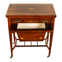 Antique Rosewood Regency Inlaid Chess Backgammon Cribbage Game Sewing Table 1890