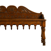 Antique English 19th Century Victorian Carved Oak Hall Window Seat Bench 1890