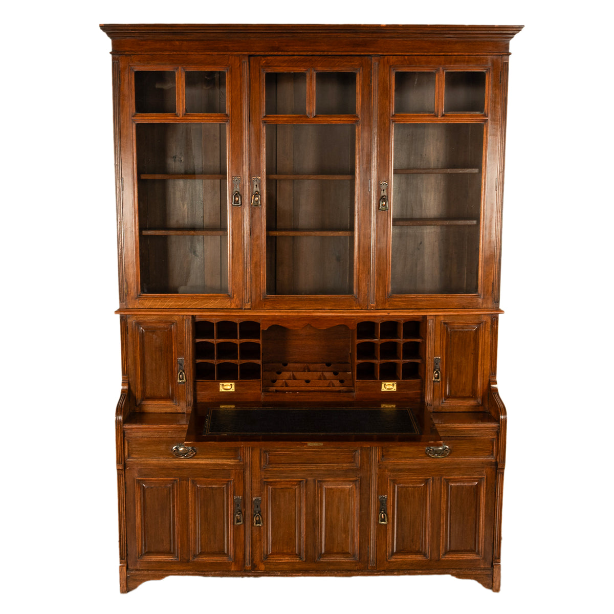 Antique Victorian Art Nouveau Carved Oak Secretary Bookcase Bibliotheque 1890