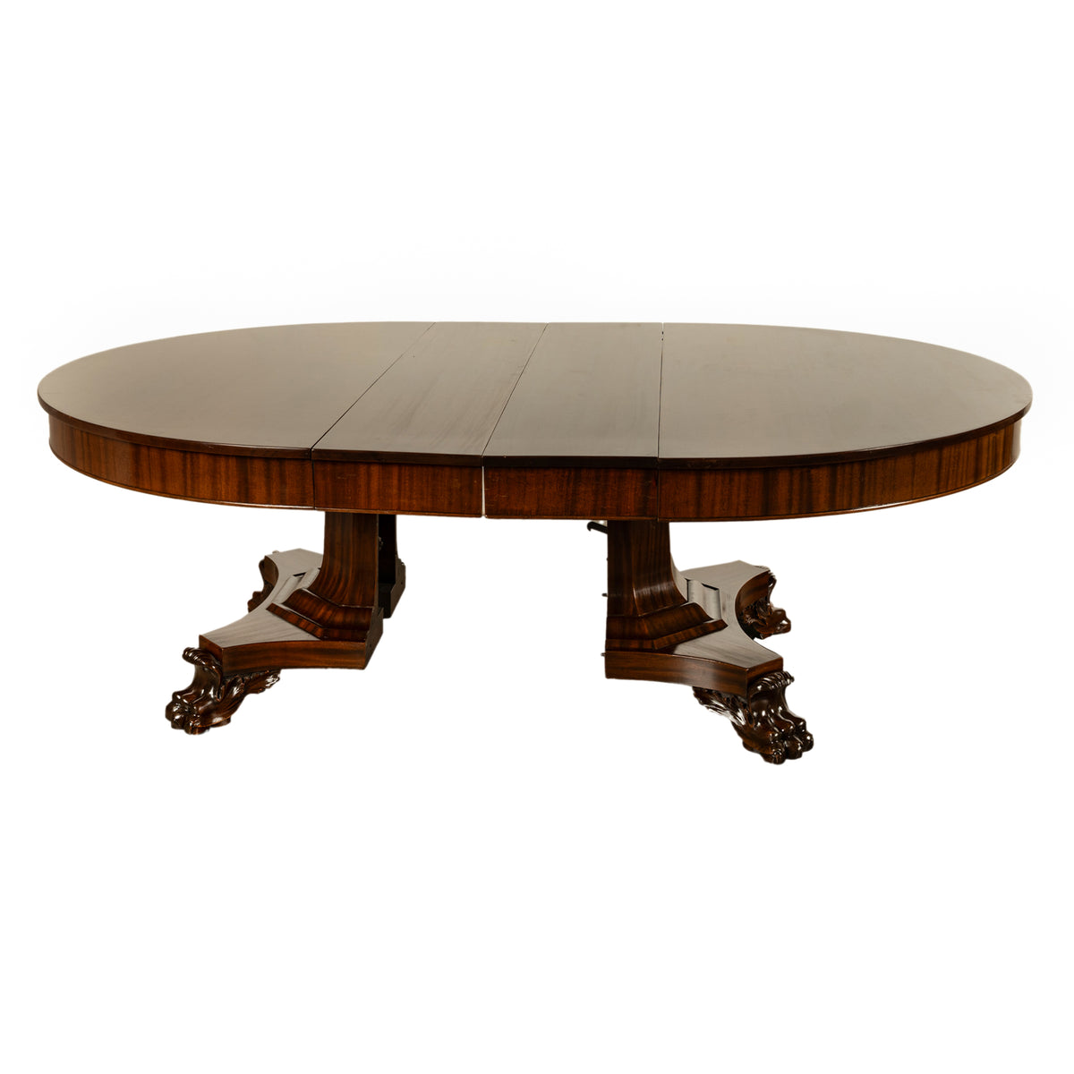 Antique American Empire 60" Extending to 10' Mahogany Pedestal Dining Table 1830