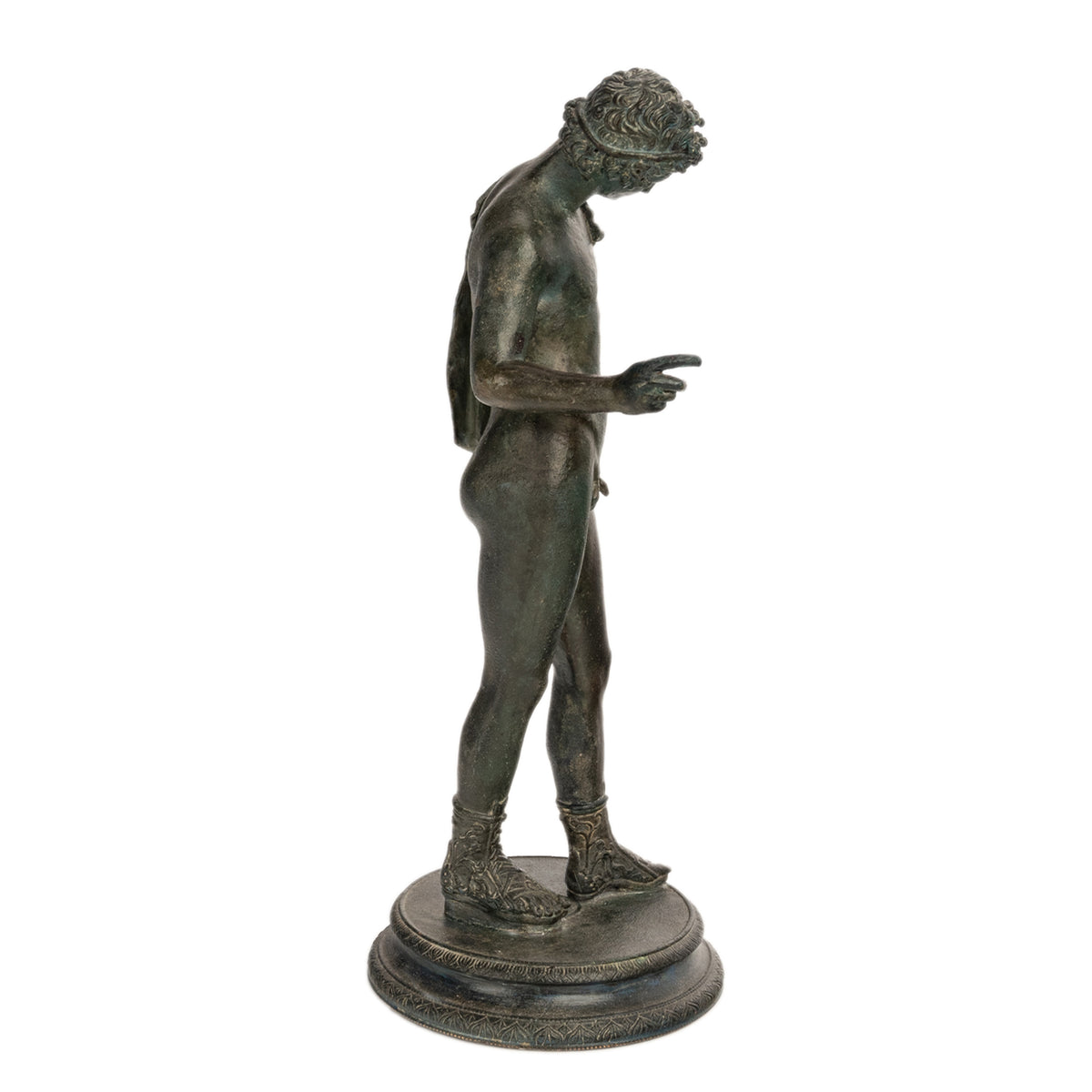 Antique Italian Pompeii Grand Tour Bronze Statue Narcissus Michele Amodio 1862