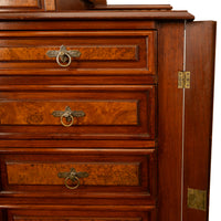 Antique American Burl Walnut Lock Side Eastlake Highboy Chest of Drawers 1870