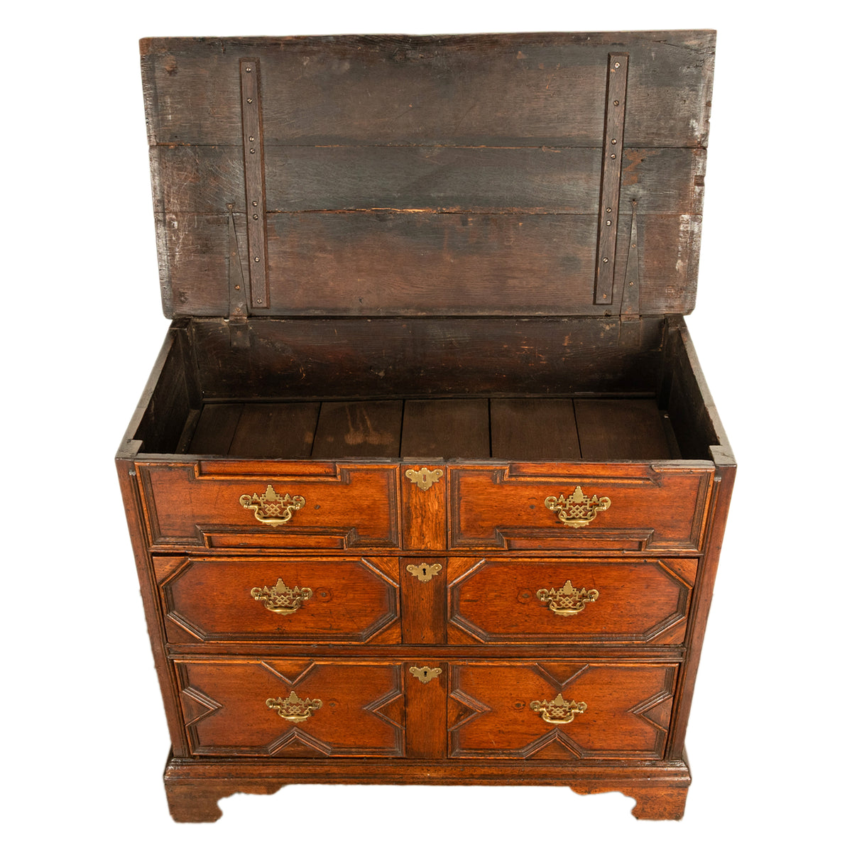 Antique 18th Century William & Mary Oak Geometric Mule Chest of Drawers 1700