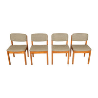 Mid Century Modern Danish Jens Risom Set 4 Teak Dining Chairs 1960 Newly Re-upholstered