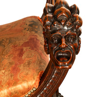 Antique Italian Hand Carved Walnut Renaissance Dragon & Knight Throne Chair 1880