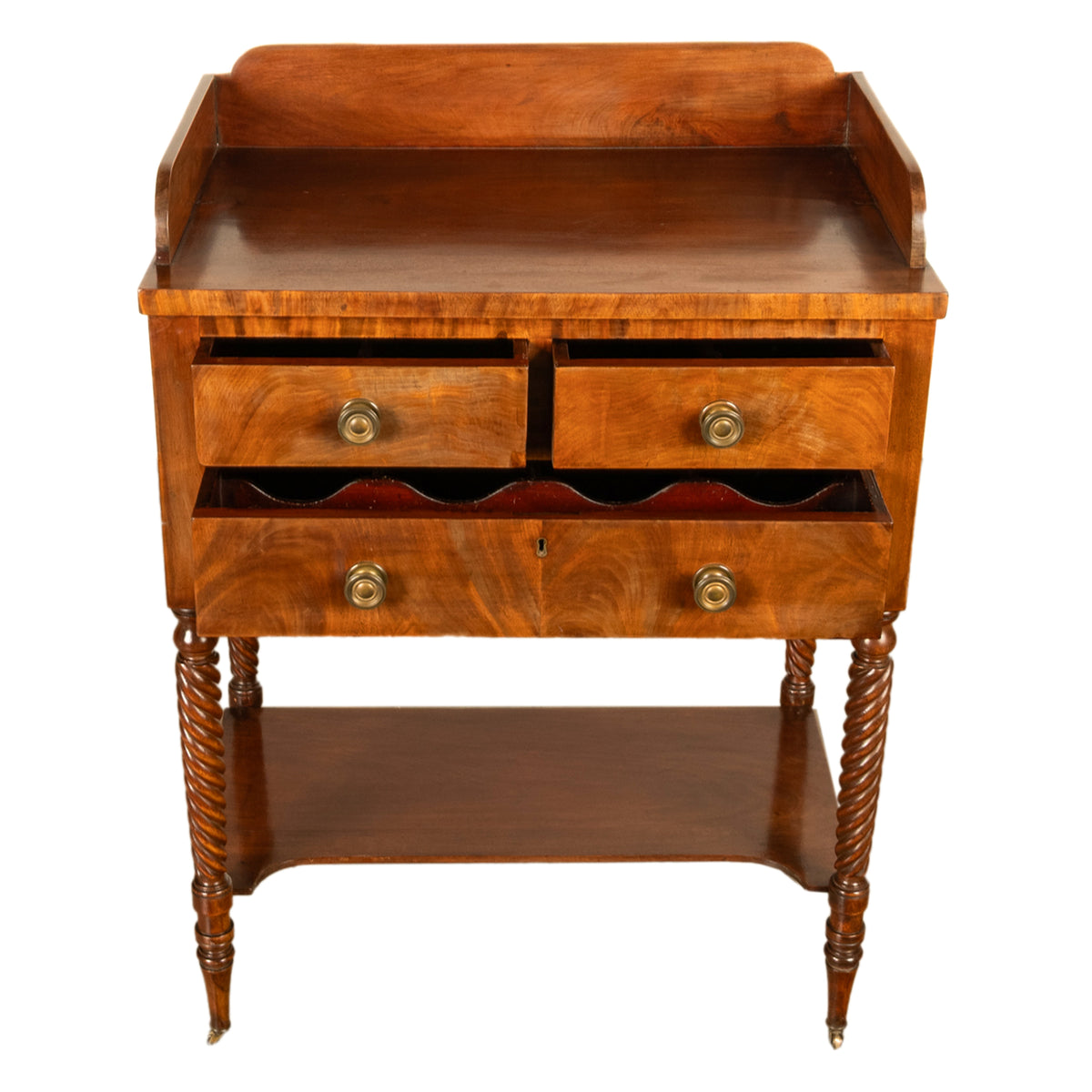Antique American Federal Mahogany Sheraton 3 Drawer Server Chest New England, Circa 1810