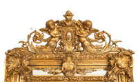 Antique French Giltwood Neoclassical Rococo Mirror Etched Stars Cherubs 1870