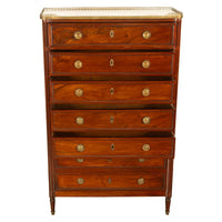 Tall Antique 19thC French Louis XVI Semainier Mahogany Marble Chest Drawers 1880