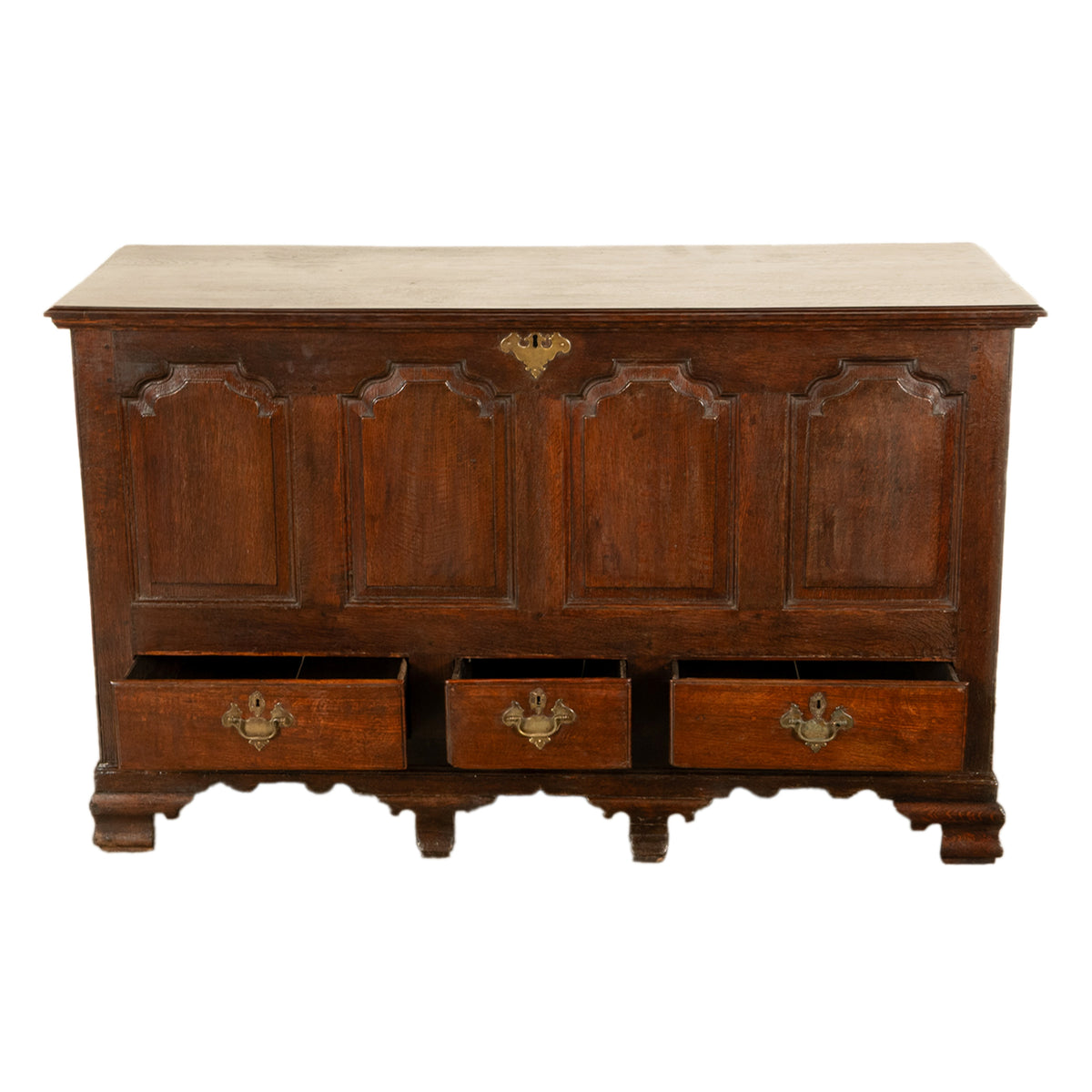 Antique Early Georgian Large 4 Panel 3 Drawer Hinged Top Mule Chest Coffer 1740