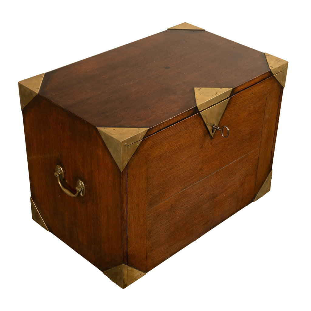 Antique 19th Century Oak Brass Campaign Chest Document Captain's Strong Box 1780