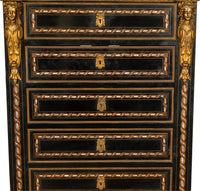 Antique French Napoleon III Mother-Of-Pearl Inlaid Ormolu Marble Top Secretaire Desk Chest 1860
