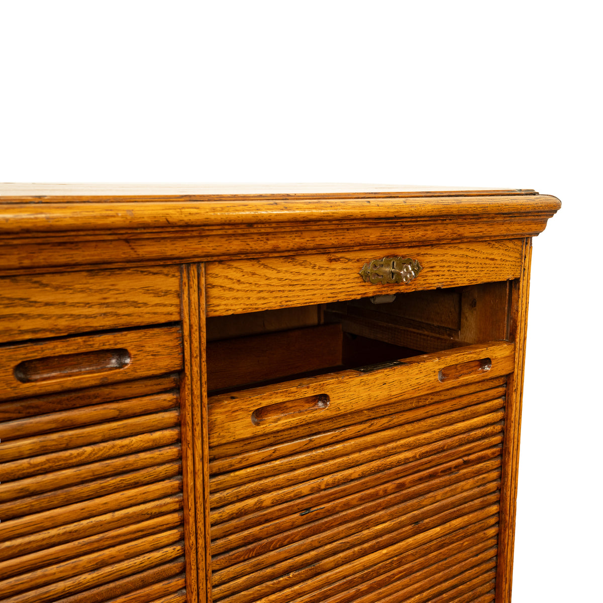 Antique American Oak Double Tambour Roll Top 16 Drawer Filing Cabinet 1910