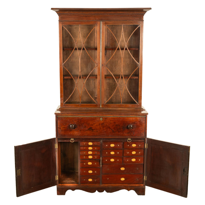 Antique Georgian Mahogany Bookcase Secretary Collectors Doctors Cabinet 1790