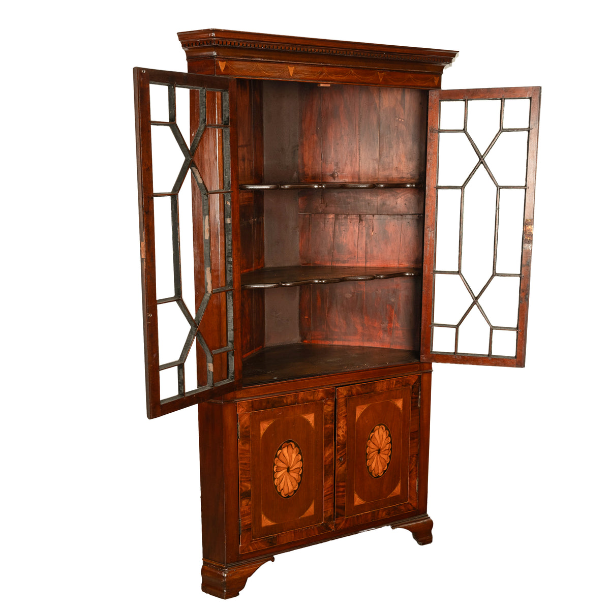 Antique 18th Century Georgian Inlaid Mahogany Freestanding Corner Cabinet 1790
