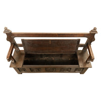 Antique French Brittany Carved Oak Bench with 16th Century Portrait Panels 1560