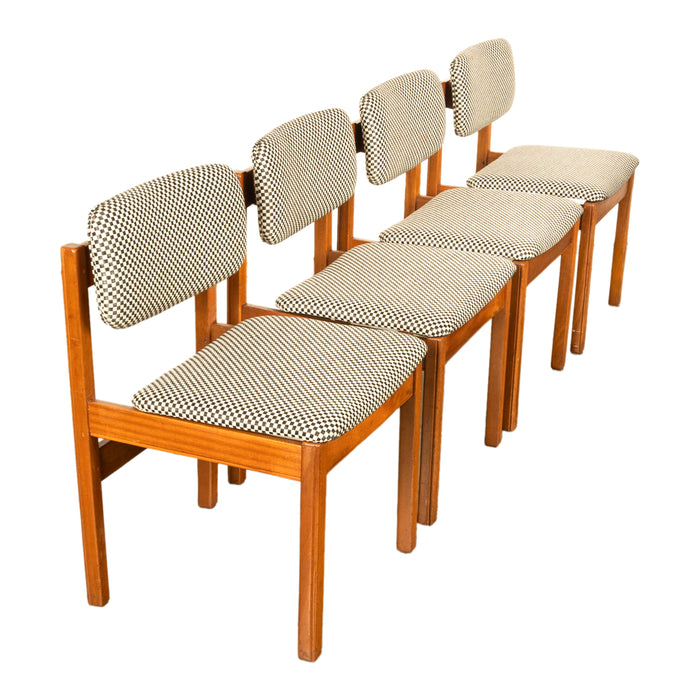 Mid Century Modern Danish Jens Risom Set 4 Teak Dining Chairs 1960 Newly Re-upholstered
