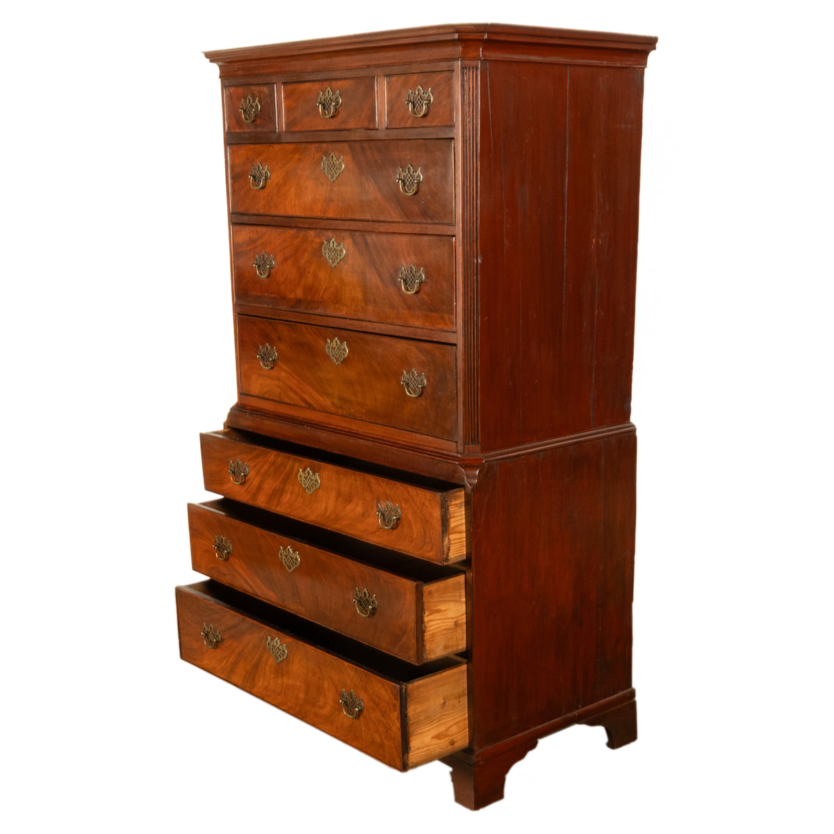 Antique 18th Century Georgian Flame Mahogany Chest on Chest Highboy Dresser 1780