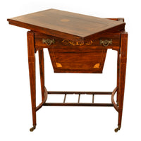 Antique Rosewood Regency Inlaid Chess Backgammon Cribbage Game Sewing Table 1890