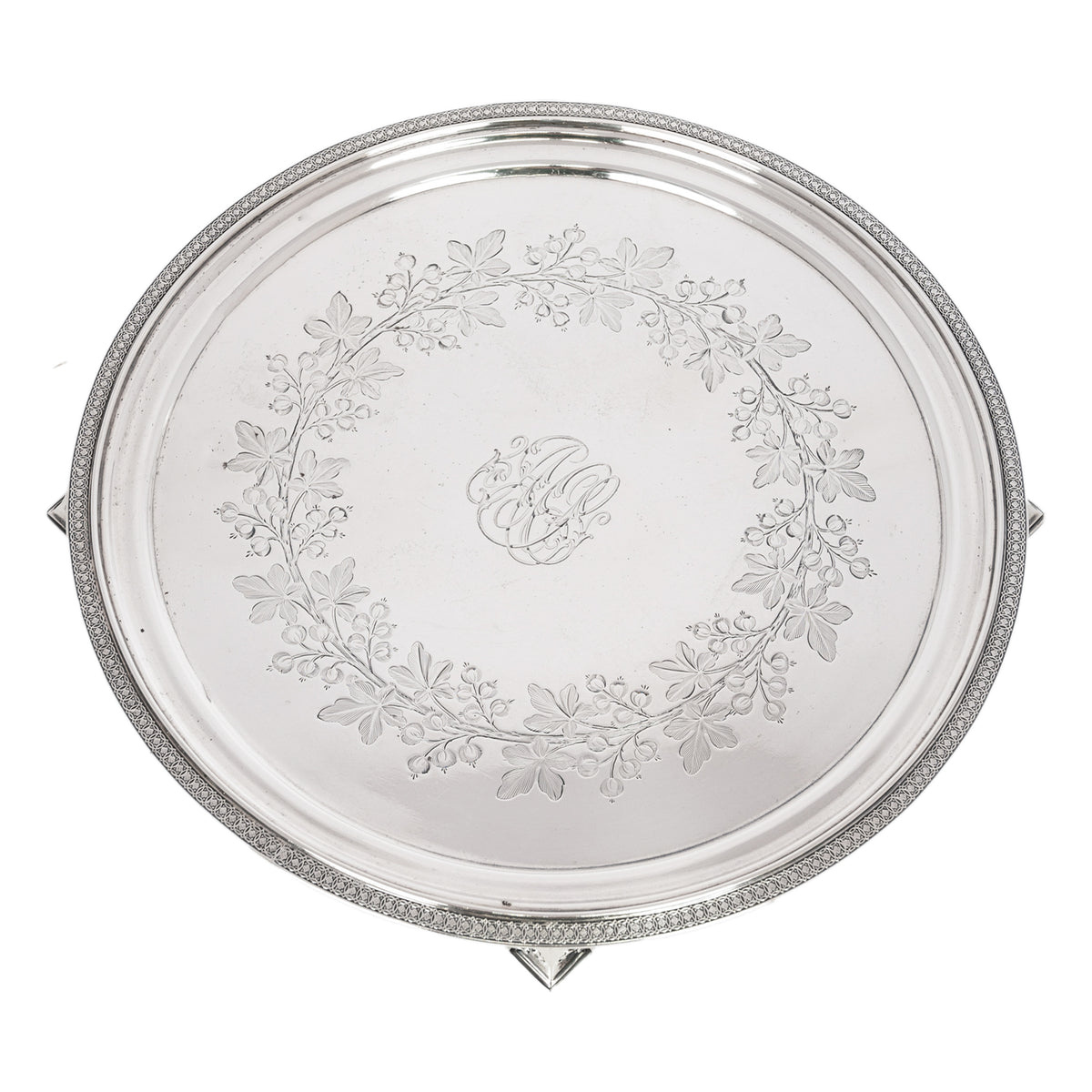 Antique Engraved Sterling Silver Tiffany & Co Footed Salver Tray New York 1870