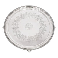 Antique Engraved Sterling Silver Tiffany & Co Footed Salver Tray New York 1870