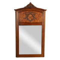 Antique French Louis XVI Walnut Inlaid Parquetry 66" Mantle Trumeau Mirror 1890
