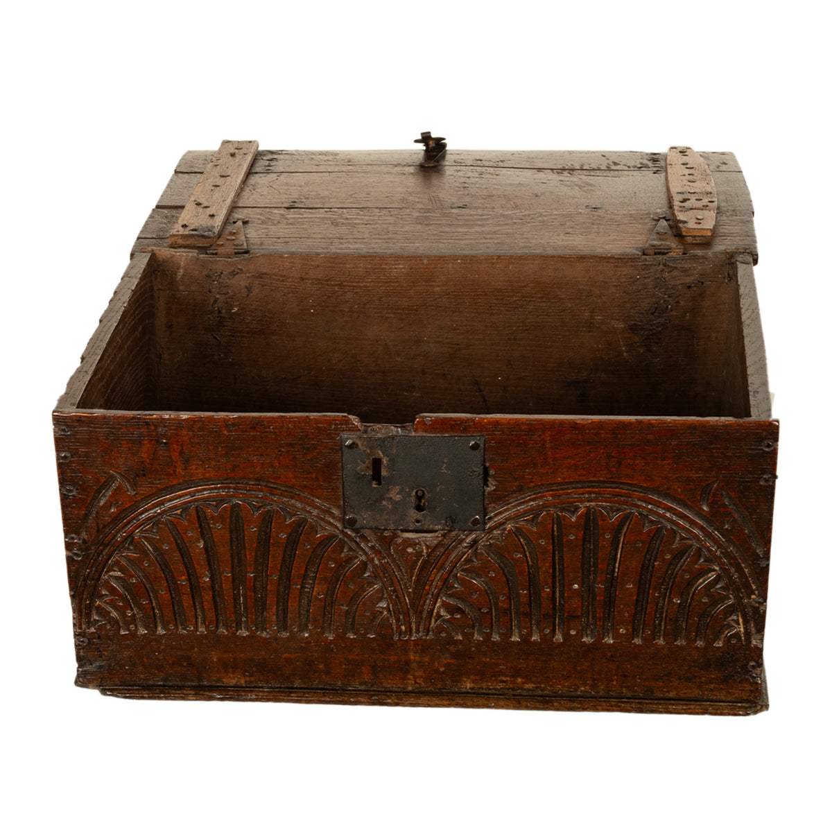 Antique 17th Century Charles II Carved Oak Bible Document Box 6 Plank Trunk 1680