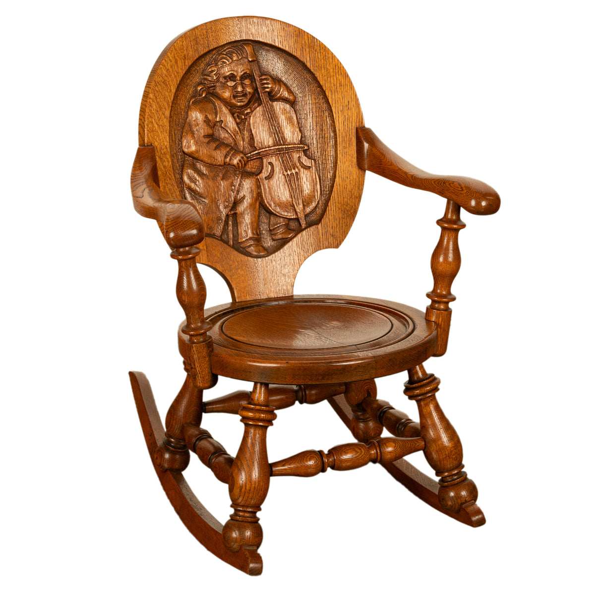 Antique American George Arndt Arts Crafts Oak Ben Franklin Rocking Chair NY 1900