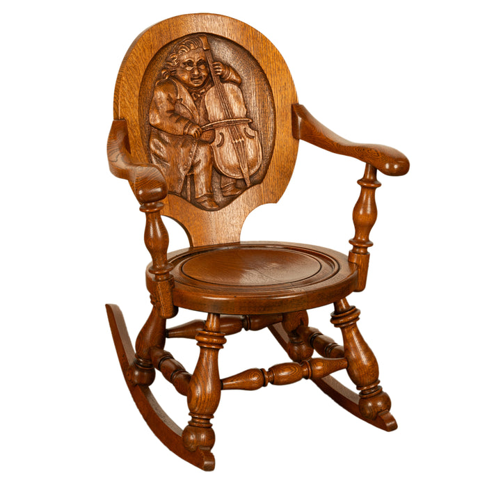 Antique American George Arndt Arts Crafts Oak Ben Franklin Rocking Chair NY 1900