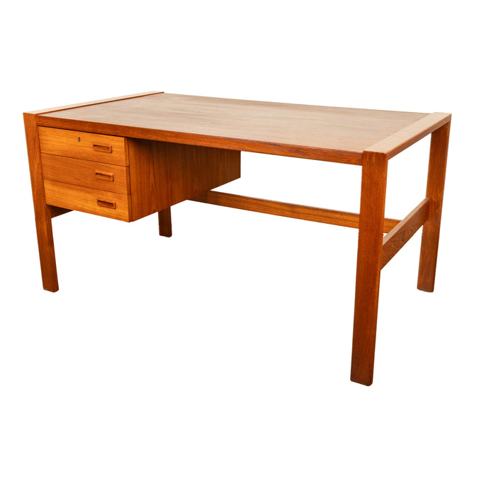 Mid Century Modern Danish Teak Desk Skovby Møbelfabrik 55" Wide Signed 1970