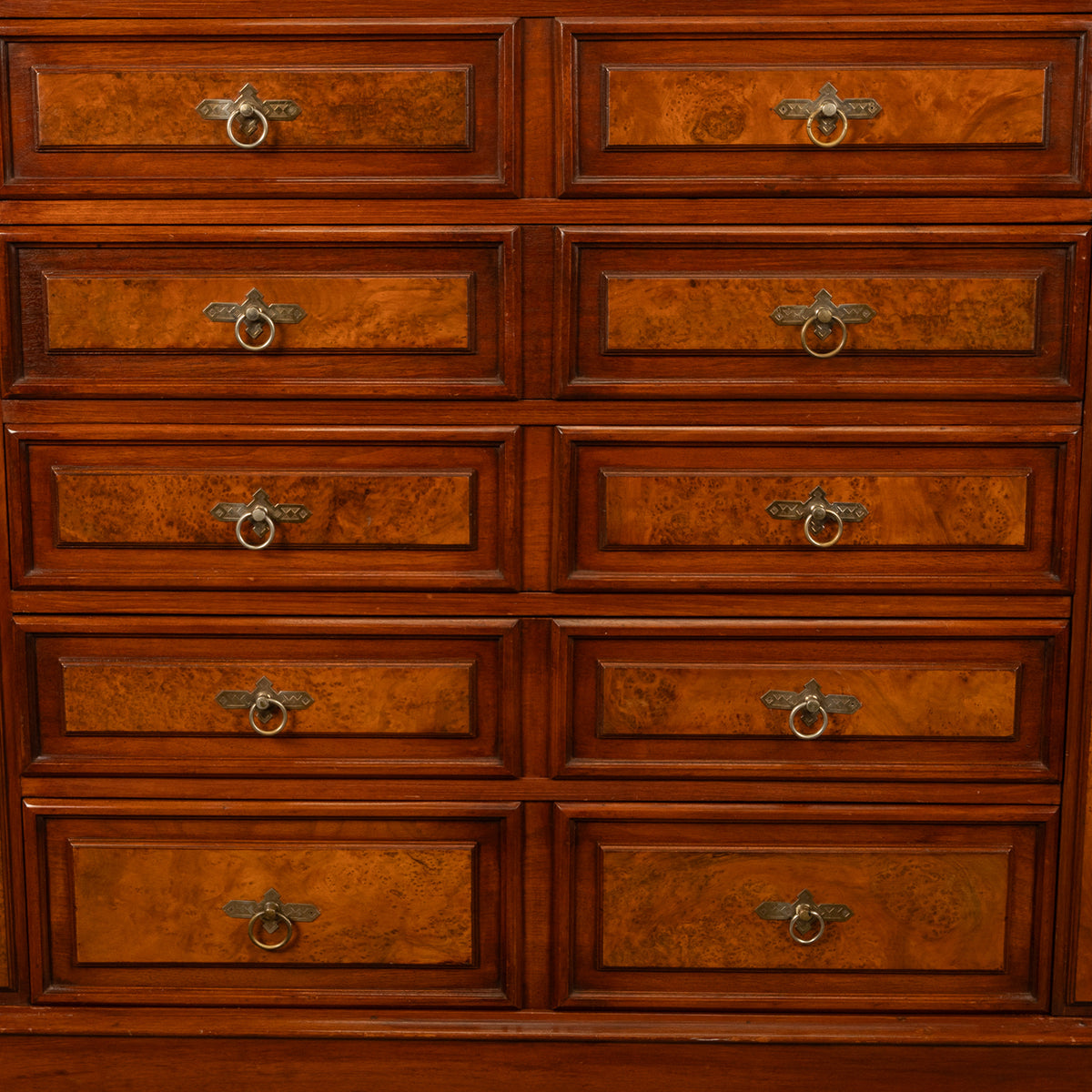 Antique American Burl Walnut Lock Side Eastlake Highboy Chest of Drawers 1870