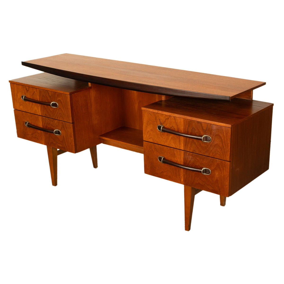 Vintage Danish Mid Century Modern Teak Four Drawer Desk with Floating Top 1965