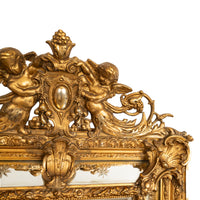Antique French Giltwood Neoclassical Rococo Mirror Etched Stars Cherubs 1870