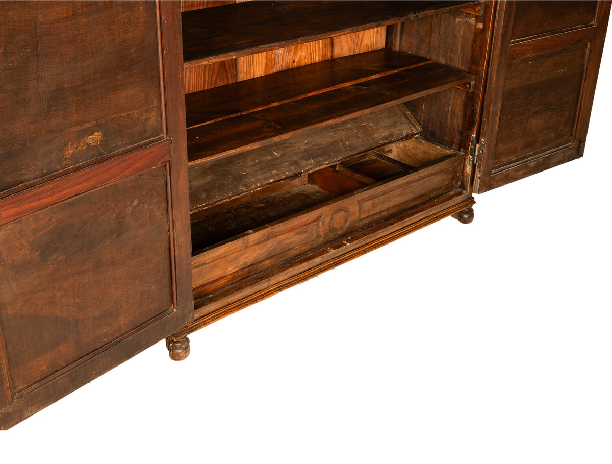 Antique 18th Century French Carved Walnut 2 Door Bonnetiere Armoire Cabinet 1780