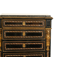 Antique French Napoleon III Mother-Of-Pearl Inlaid Ormolu Marble Top Secretaire Desk Chest 1860