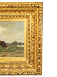 Antique French Oil on Canvas Painting Barbizon School Landscape Cows by Victor Jean Binet 1875