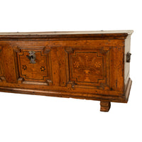 Antique German Baroque Inlaid Marquetry Dowry Chest Coffer Trunk Seat Bench 1700