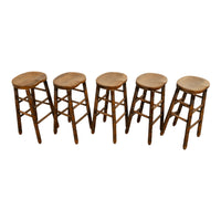 Antique Set of Five Antique Arts & Crafts Turned Elm Bar Sadle Seat Stools 1900