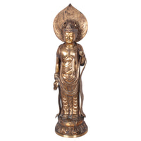 Antique 18th Century Japanese Edo Gilt Bronze Kannon Buddha Statue Figure 1750