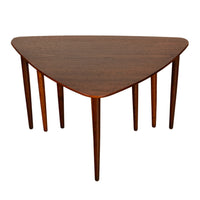 Danish Teak Mid Century Modern 'Guitar Pick' set of 3 Nesting Tables by Mogens Kold Mobelfabrik 1960s