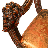 Antique Italian Hand Carved Walnut Renaissance Dragon & Knight Throne Chair 1880