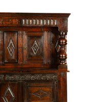 Antique English 17th Century Jacobean Charles I Carved Oak Court Cupboard Cabinet 1630