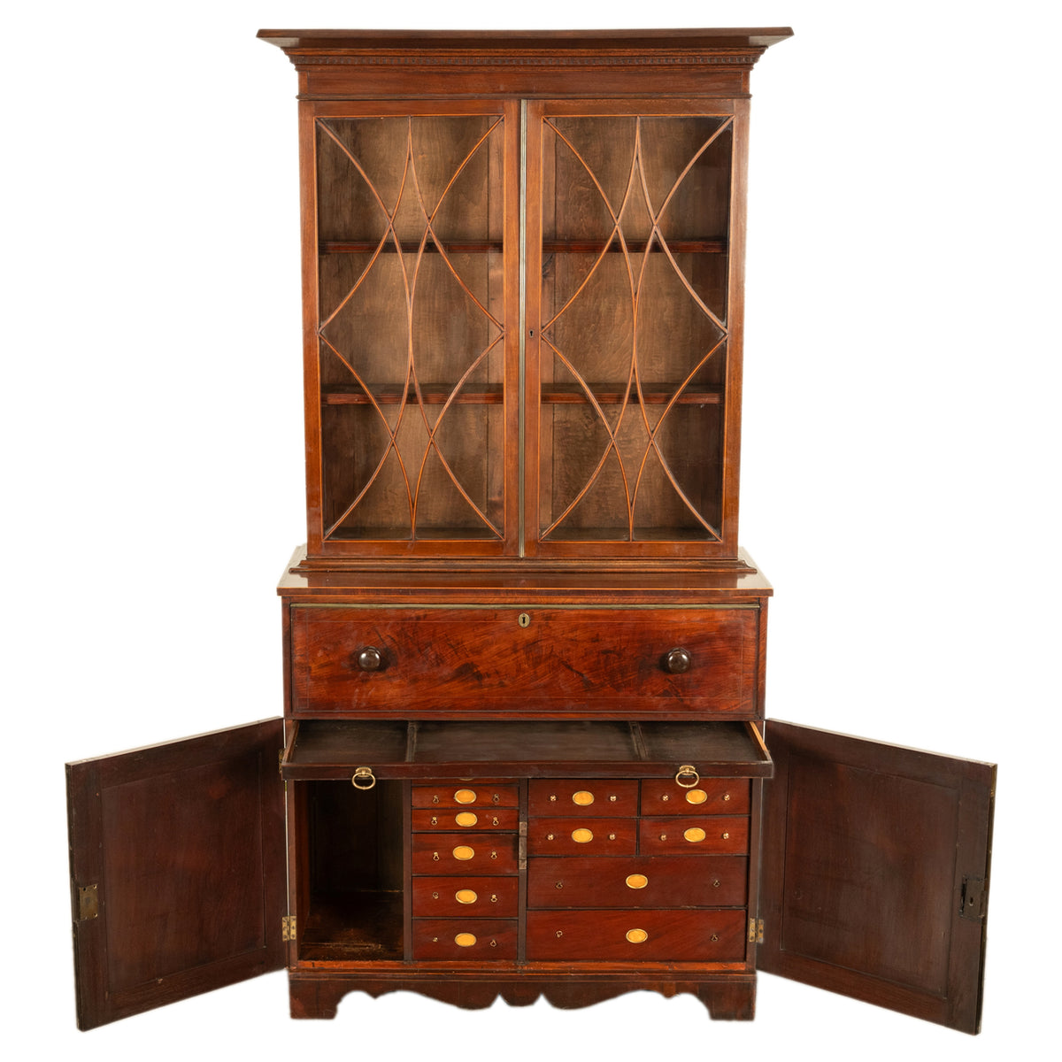 Antique Georgian Mahogany Bookcase Secretary Collectors Doctors Cabinet 1790