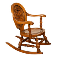 Antique American George Arndt Arts Crafts Oak Ben Franklin Rocking Chair NY 1900