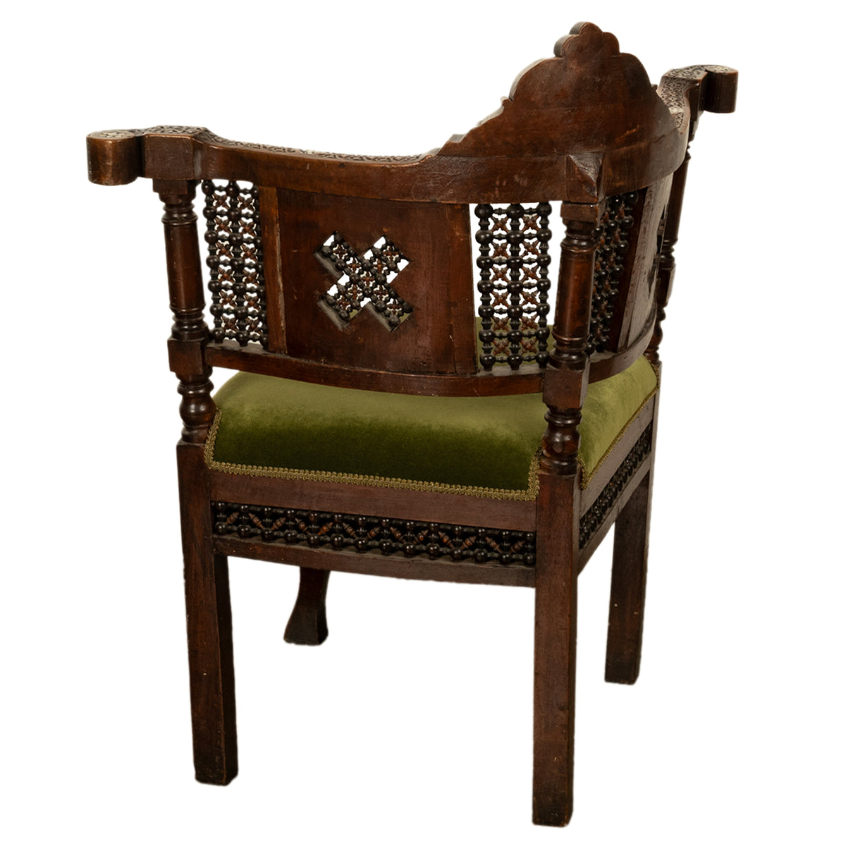 Antique Islamic Moorish Syrian Carved Inlaid Mother of Pearl Corner Chair 1880
