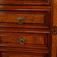 Antique American Burl Walnut Lock Side Eastlake Highboy Chest of Drawers 1870