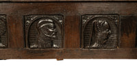 Antique French Brittany Carved Oak Bench with 16th Century Portrait Panels 1560