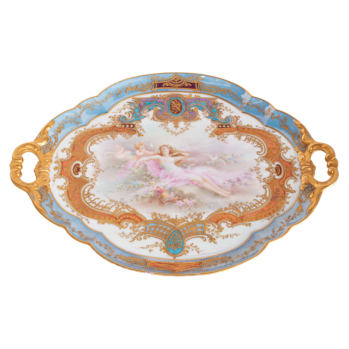 Antique French Sevres Handpainted & Gilded Porcelain Neoclassical 8 Piece Tete-a-Tete Tea Set 1900