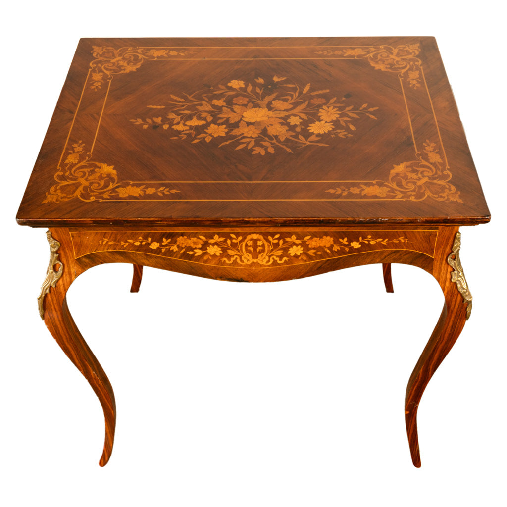 Antique Louis XV Ormolu Mounted Inlaid Marquetry Rosewood Center Side Table 1890