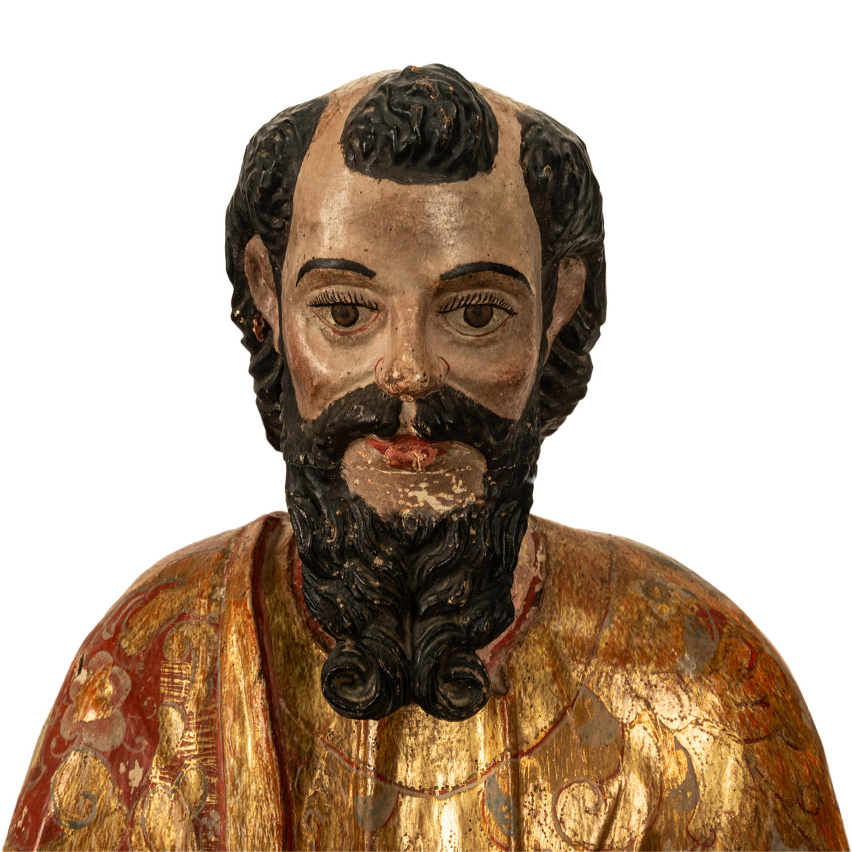 Antique 18th Century Spanish Colonial Lifesize Saint Paul Carved Estofado Statue Santo 1750