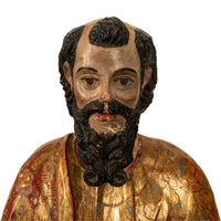 Antique 18th Century Spanish Colonial Lifesize Saint Paul Carved Estofado Statue Santo 1750
